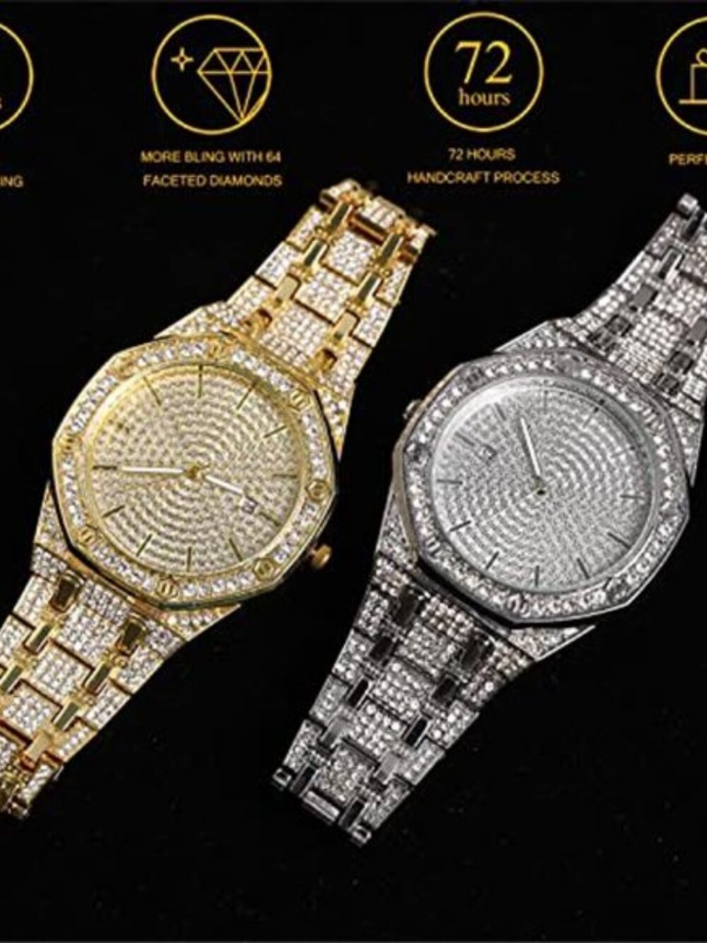 Diamond Watch for Men 18K Real Gold/Platinum White Gold - Picture 5 of 5